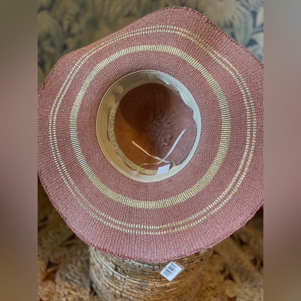 Soft Pink Metallic Accent Trim Floppy Resort Sun Hat - Picture 6 of 6